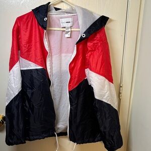 Fashion Nova Men Red (Blueish)Black White Mesh-Lined Windbreaker Jacket